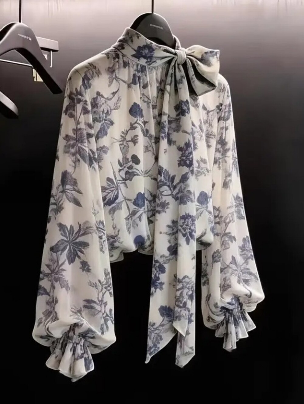 French Premium Feel Printed Bow Long Sleeve Shirt Women'S New Girly Age-Reducing